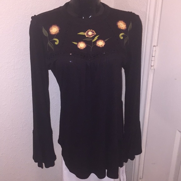 NOTATIONS Embroidered Black Blouse - Picture 2 of 8